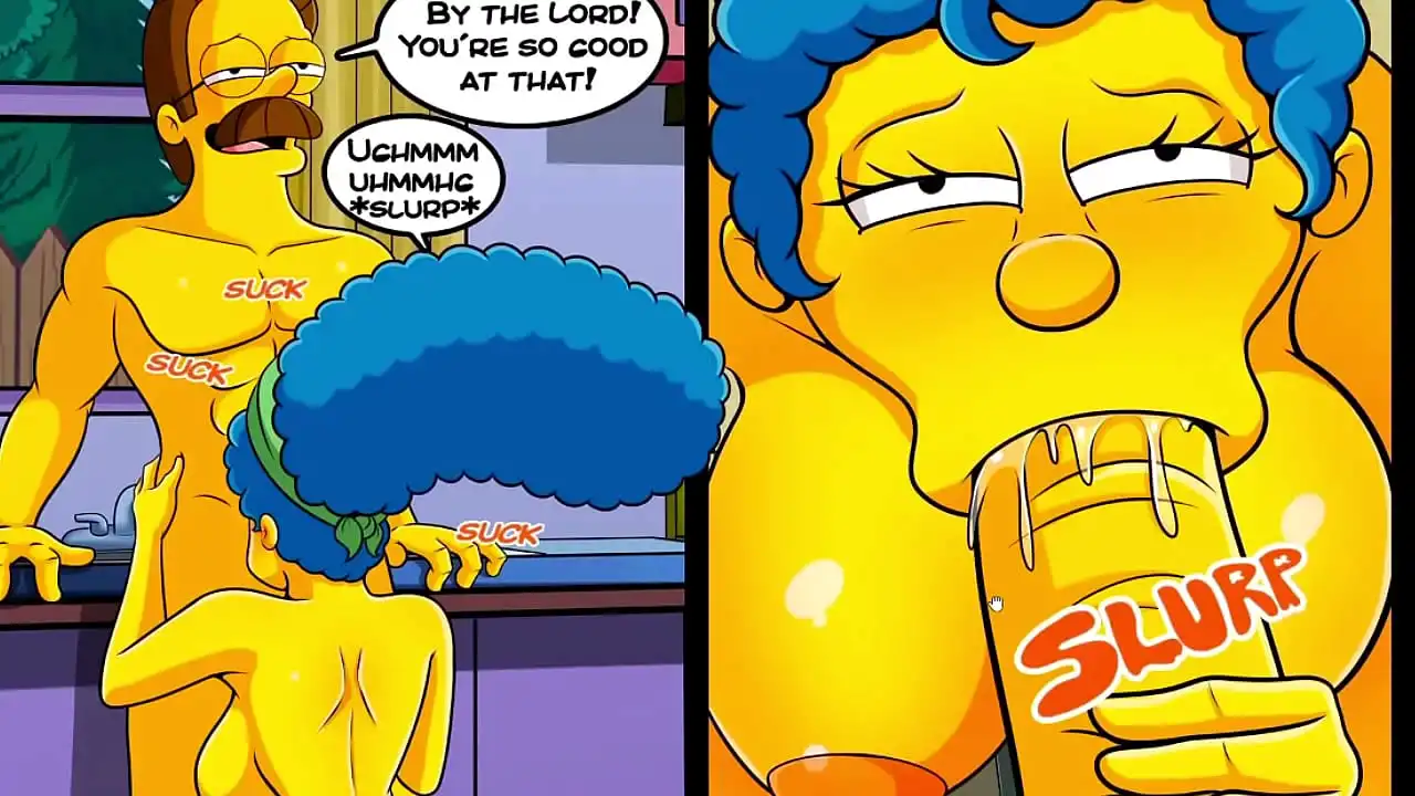 Ned Marge Parody - Esposa traidora chupou o pau do vizinho na cozinha, Marido corno fodeu a esposa do vizinho - Anime Hentai Porn